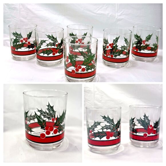 Vintage Libbey “Holly Berry” Christmas Glassware – Set of (6) Holiday Glasses - Picture 1 of 3
